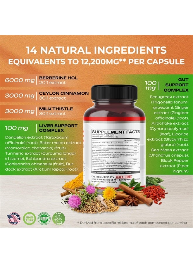 ULTRA HERBS برابرين الممتاز مع القرفة، حليب الشوك *صنع في الولايات المتحدة واختبار* يعزز وظيفة الكبد، صحة الأمعاء، المناعة (150 حبة) - Image 5