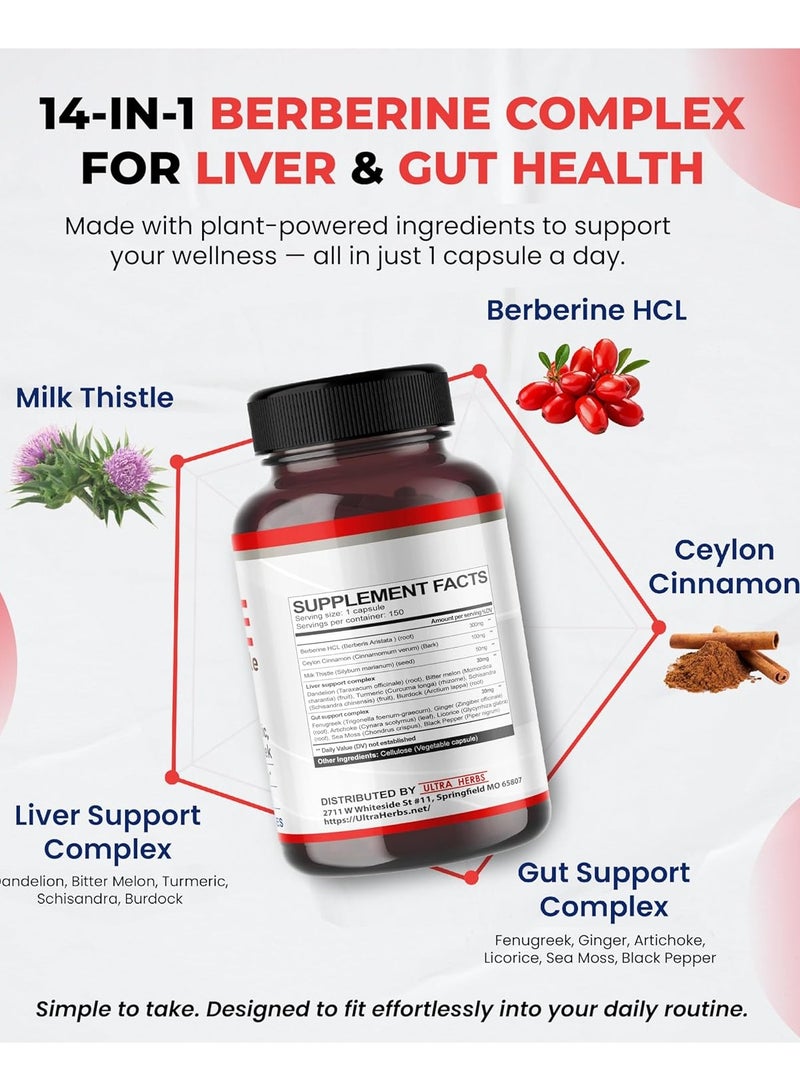 ULTRA HERBS برابرين الممتاز مع القرفة، حليب الشوك *صنع في الولايات المتحدة واختبار* يعزز وظيفة الكبد، صحة الأمعاء، المناعة (150 حبة) - Image 2