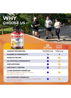 ULTRA HERBS Ultra Herbs Premium Berberine 12,200MG with Cinnamon, Milk Thistle *USA Made & Test* Promotes Liver Function, Gut Health, Immunity (150 Count (Pack of 1))  - Image 2