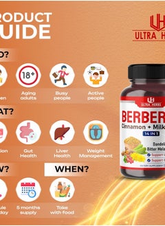 ULTRA HERBS Ultra Herbs Premium Berberine 12,200MG with Cinnamon, Milk Thistle *USA Made & Test* Promotes Liver Function, Gut Health, Immunity (150 Count (Pack of 1))  - Image 5