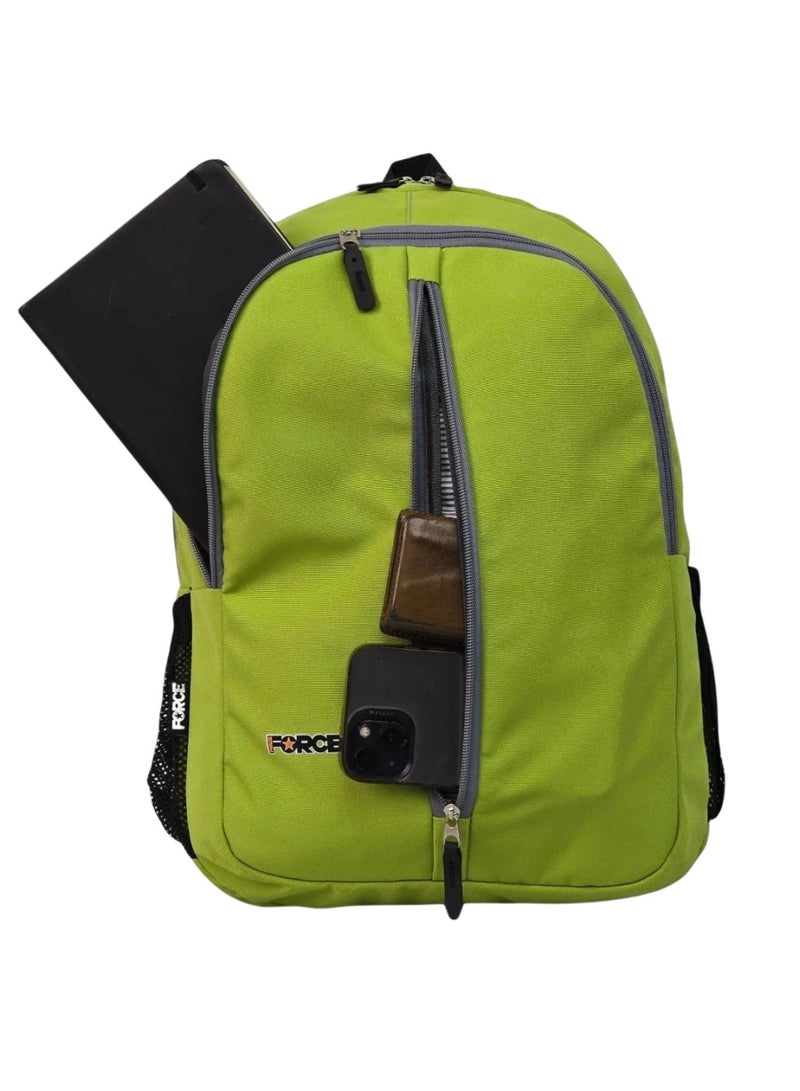 Force Basic Fully Waterproof Oxford Polyester Backpack (Olive Green with Gray Front Zipper) - FDB 2048 - Lightweight Travel, School & Gym Daypack with Side Pockets - 44 x 30 x 18 cm - Image 4