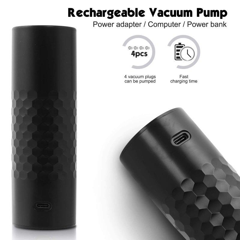 WINIRINA Winirina Automatic Wine Saver Pump Set for Red Wine with 4 Reusable Vacuum Bottle Sealer Stoppers USB Type-C Charging - Black  - Image 3