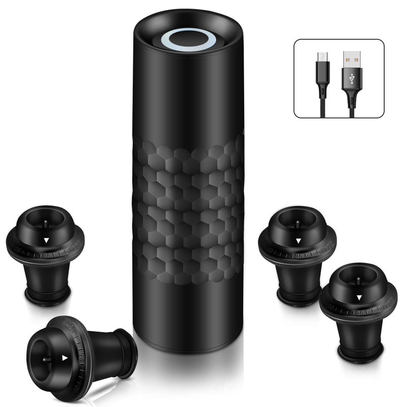 WINIRINA Winirina Automatic Wine Saver Pump Set for Red Wine with 4 Reusable Vacuum Bottle Sealer Stoppers USB Type-C Charging - Black  - Image 1