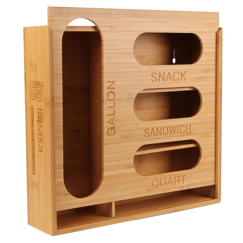 LOPASA Baggie Organizer for Drawer Compatible with Ziplock Food Storage Bag Sandwich Bag Organization for Kitchen Drawer Plastic Baggie Storage Box for PantryBamboo