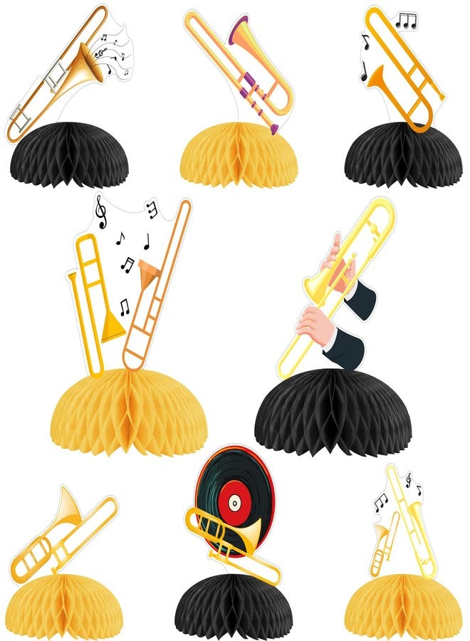 Cheereveal 8pcs Trombone Party Honeycomb Centerpiece, Trombone Saxophone Table Decorations, Music Lover Instrument Themed Birthday Baby Shower Party Supplies - Image 1