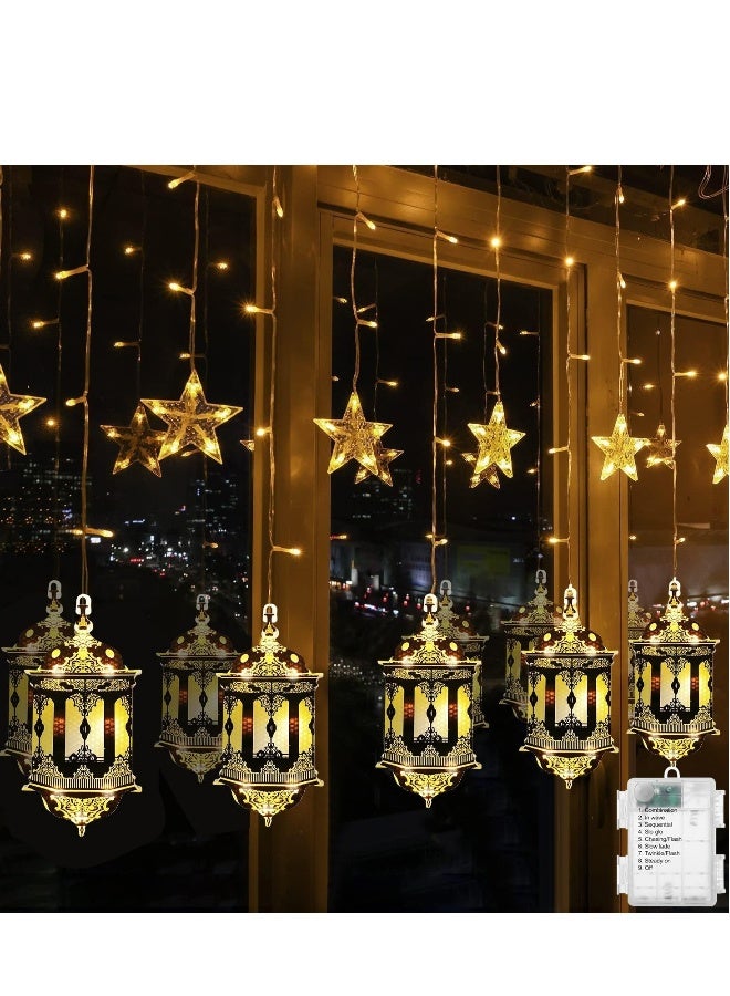 NIBEMINENT Ramadan Lights, Ramadan Decorations Lights, LED Star Lantern Curtain Lights for Bedroom, Home Indoor Outdoor(5 Stars Lights and 5 Lantern Lights)  - Image 1