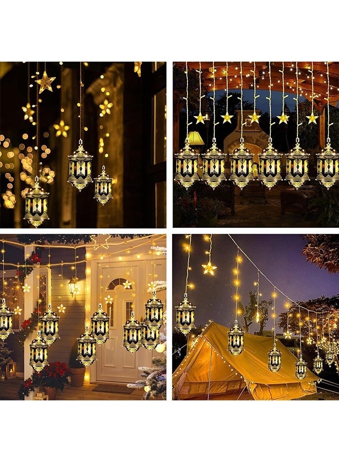 NIBEMINENT Ramadan Lights, Ramadan Decorations Lights, LED Star Lantern Curtain Lights for Bedroom, Home Indoor Outdoor(5 Stars Lights and 5 Lantern Lights)  - Image 4