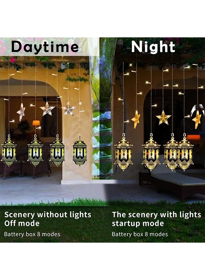 NIBEMINENT Ramadan Lights, Ramadan Decorations Lights, LED Star Lantern Curtain Lights for Bedroom, Home Indoor Outdoor(5 Stars Lights and 5 Lantern Lights)  - Image 3