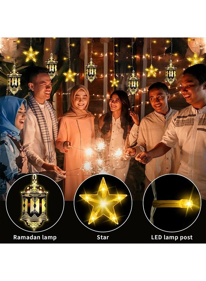 NIBEMINENT Ramadan Lights, Ramadan Decorations Lights, LED Star Lantern Curtain Lights for Bedroom, Home Indoor Outdoor(5 Stars Lights and 5 Lantern Lights)  - Image 2