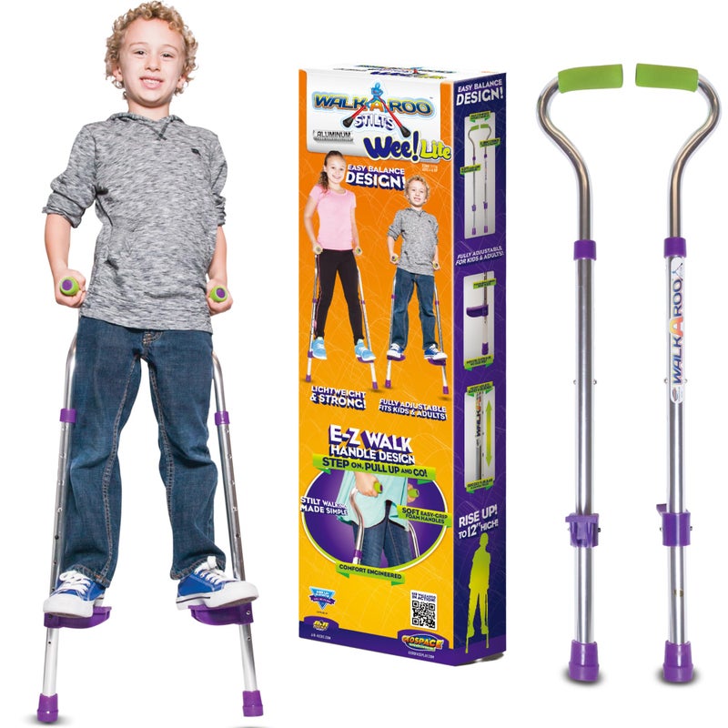 Geospace Original Walkaroo Wee Balance Walking Stilts Lite Aluminum for Indoor or Outdoor Active Play with Adjustable Height for Little Kids Beginners Ages 4 and up to 110lbs