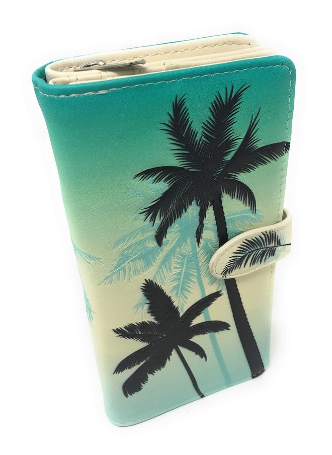 Shag Wear Large Palm Tree Women'S Bifold Wallet Teal Vegan Leather 7 … …  - Image 1