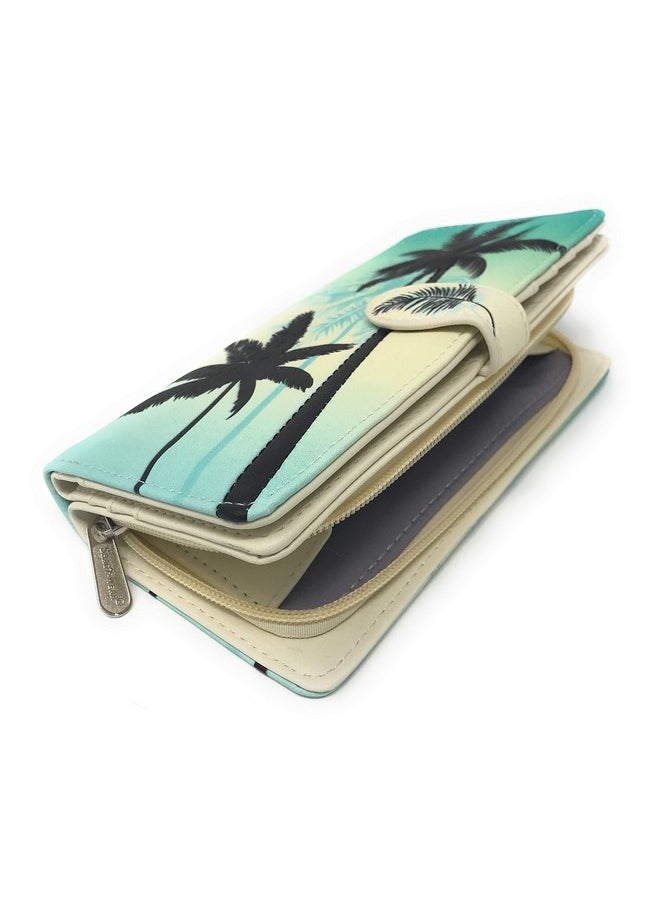 Shag Wear Large Palm Tree Women'S Bifold Wallet Teal Vegan Leather 7 … …  - Image 3