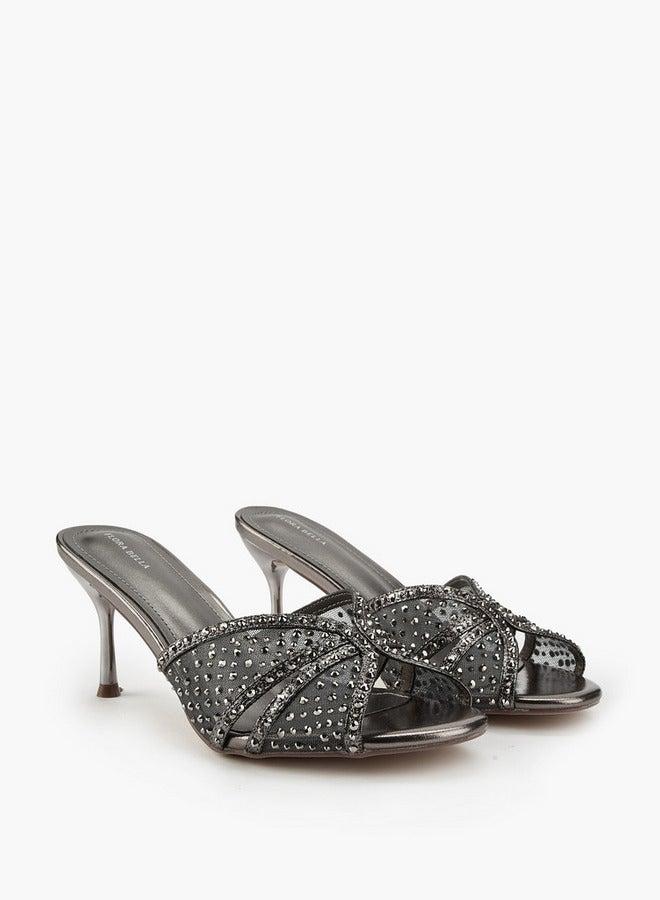 Flora Bella By Shoexpress Embellished Slip-On Sandals with Stiletto Heels - Image 2