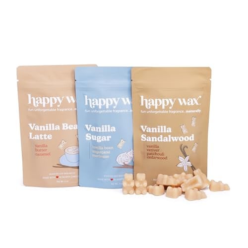 Happy Wax Vanilla Lovers Scented Natural Soy Wax Melts – 6 Oz Total - Includes: VanillaBeanLatte, VanillaSugar and VanillaSandalwood - Image 1