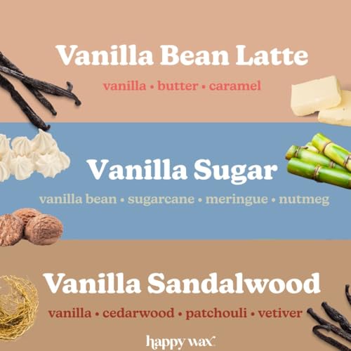 Happy Wax Vanilla Lovers Scented Natural Soy Wax Melts – 6 Oz Total - Includes: VanillaBeanLatte, VanillaSugar and VanillaSandalwood - Image 2