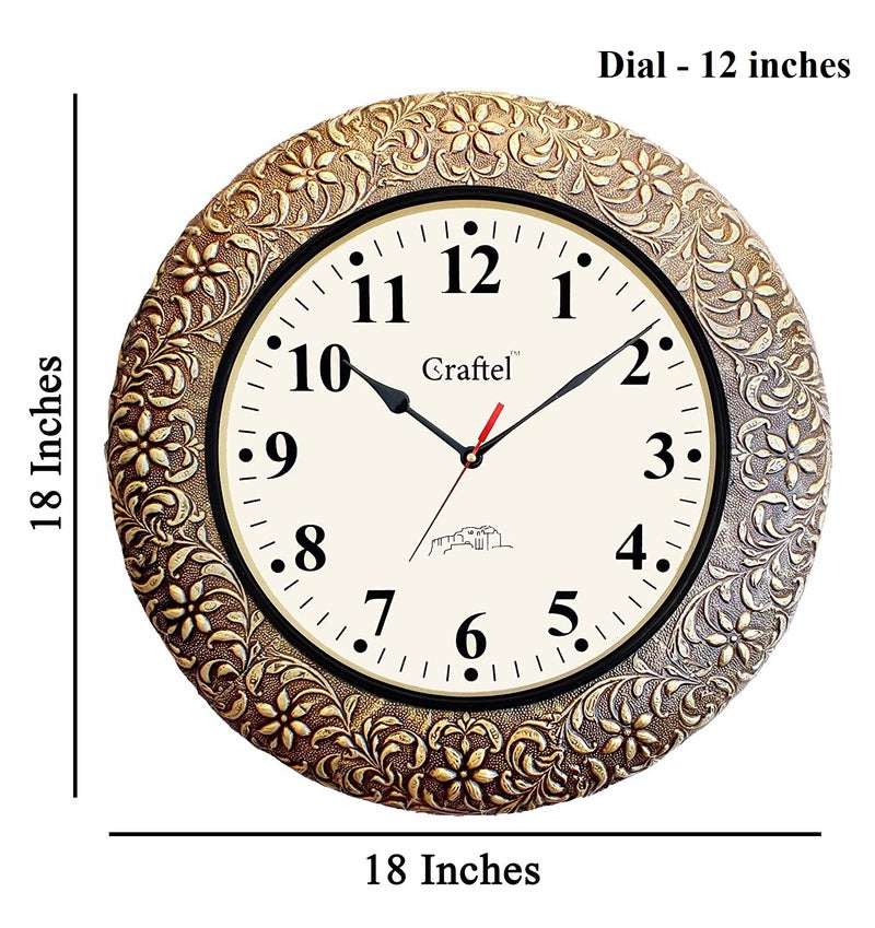 CRAFTEL Brass Embossed Analog Wall Clock Handicraft Round Clock for Living Room Home and Office (18 x 18 inch, Multicolour) - Image 3