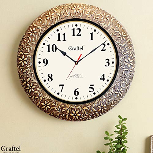 CRAFTEL Brass Embossed Analog Wall Clock Handicraft Round Clock for Living Room Home and Office (18 x 18 inch, Multicolour) - Image 4