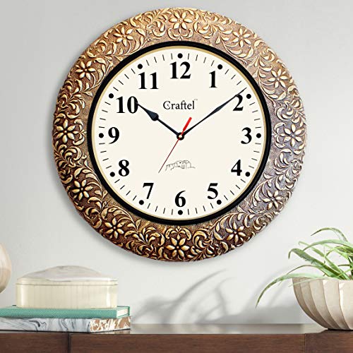 CRAFTEL Brass Embossed Analog Wall Clock Handicraft Round Clock for Living Room Home and Office (18 x 18 inch, Multicolour) - Image 5