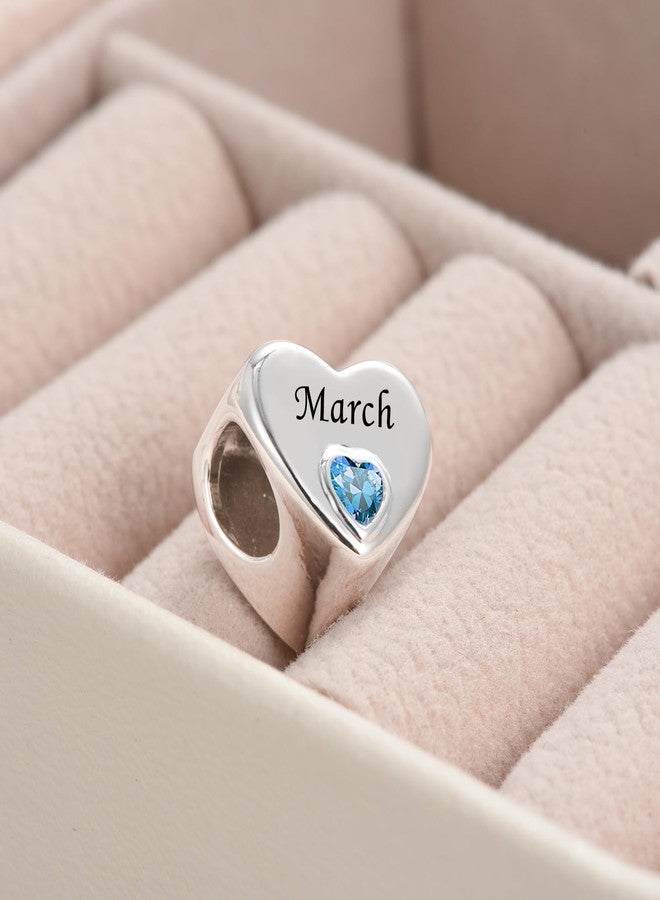 KunBead March Birthstone Birthday Month Flower Heart Love Bead Charms Compatible with Pandora Bracelet for Women - Image 5