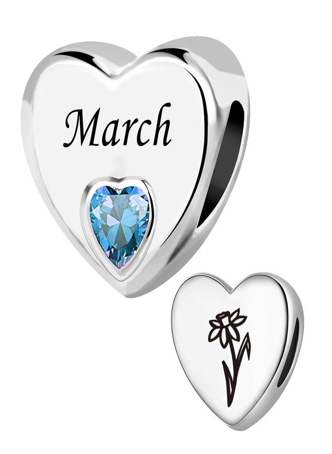 KunBead March Birthstone Birthday Month Flower Heart Love Bead Charms Compatible with Pandora Bracelet for Women - Image 1