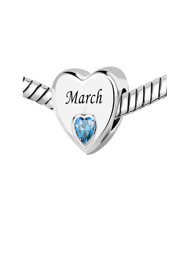 KunBead March Birthstone Birthday Month Flower Heart Love Bead Charms Compatible with Pandora Bracelet for Women - Image 3