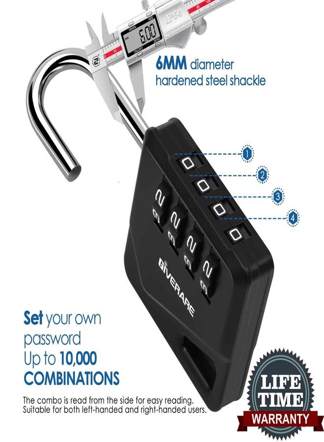 GIVERARE 2 Pack 4-Digit Combination Lock, Heavy Duty Metal Padlock, Outdoor Alloy Locks with Hardened Steel Shackle, High Security Weatherproof Large Padlocks for Gym, School, Locker, Fence, Gate, Hasp-Black - Image 4