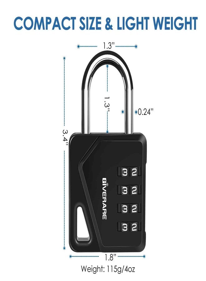 GIVERARE 2 Pack 4-Digit Combination Lock, Heavy Duty Metal Padlock, Outdoor Alloy Locks with Hardened Steel Shackle, High Security Weatherproof Large Padlocks for Gym, School, Locker, Fence, Gate, Hasp-Black - Image 2