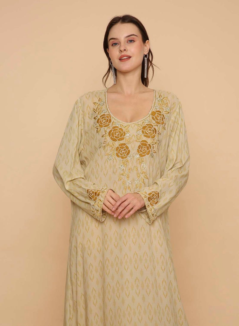 HANA & SARA Long printed arabic kaftan jalabiya dress with unique beaded work - Image 3