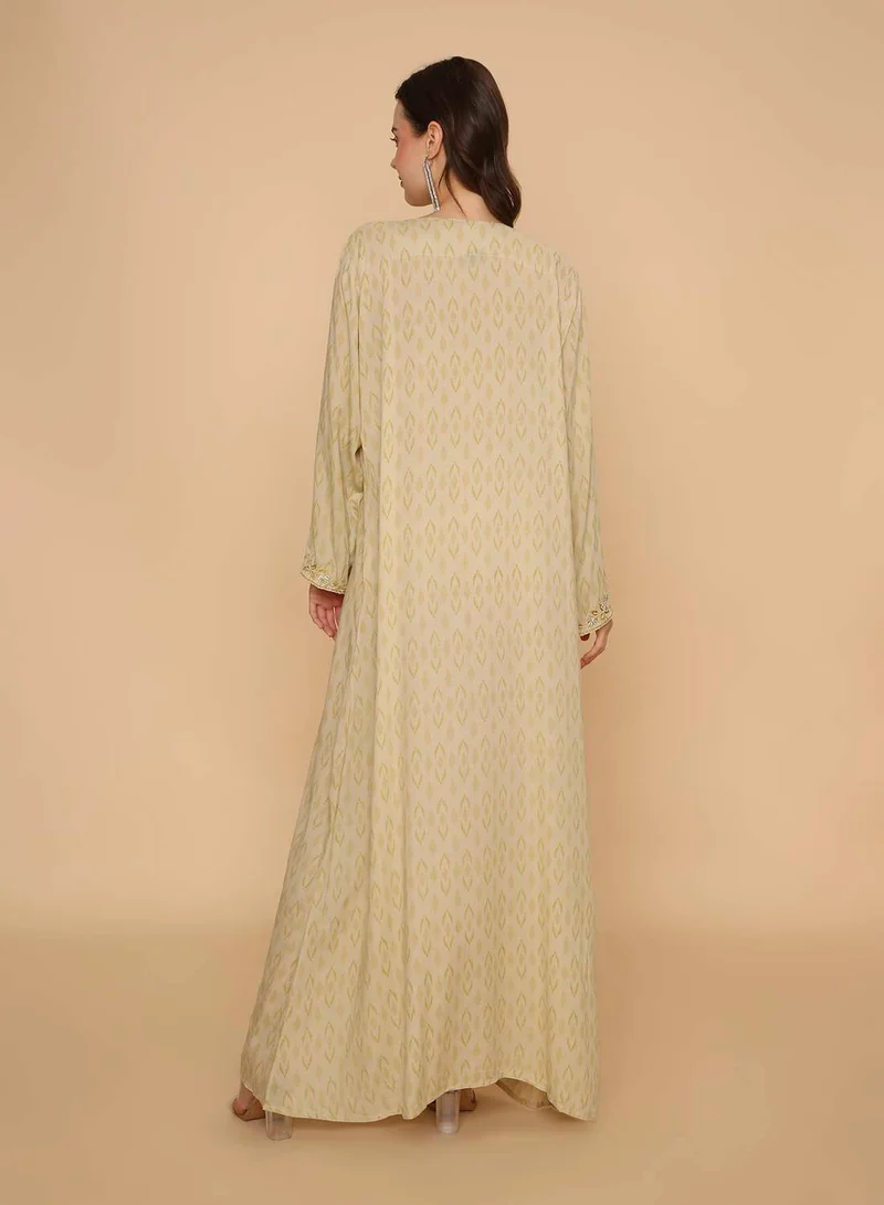 هانا آند سارا جلابية قفطان عربية طويلة مطبوعة بتطريز فريد