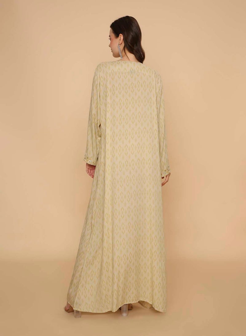 HANA & SARA Long printed arabic kaftan jalabiya dress with unique beaded work - Image 2