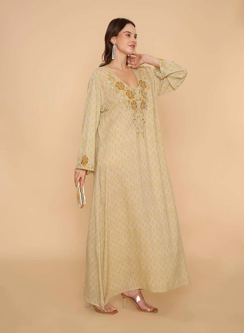 HANA & SARA Long printed arabic kaftan jalabiya dress with unique beaded work - Image 5