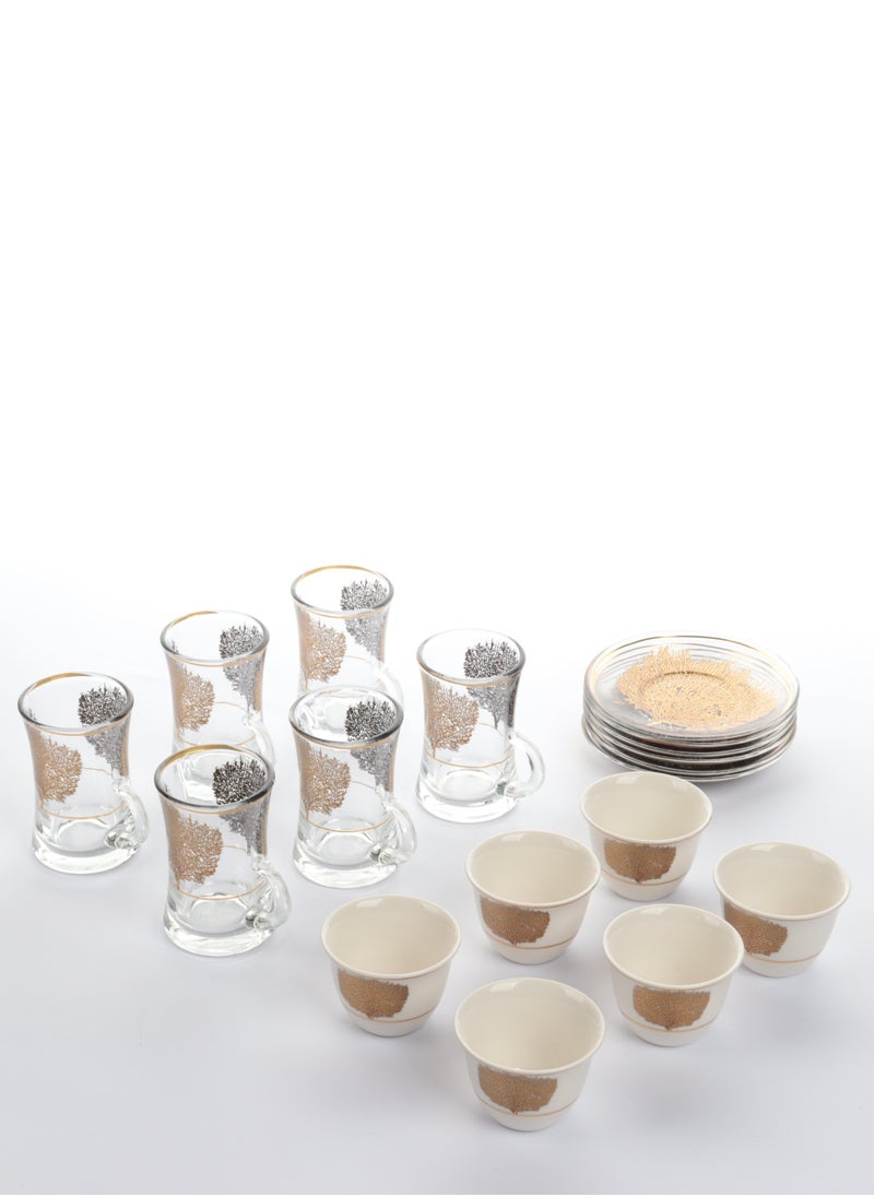 HOMEVEO A set of glass and ceramic tea cups and coffee cups with luxurious golden leaf patterns - a luxurious design for a distinctive taste  - Image 1
