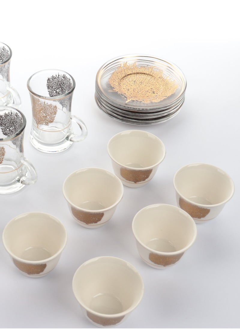 HOMEVEO A set of glass and ceramic tea cups and coffee cups with luxurious golden leaf patterns - a luxurious design for a distinctive taste  - Image 2