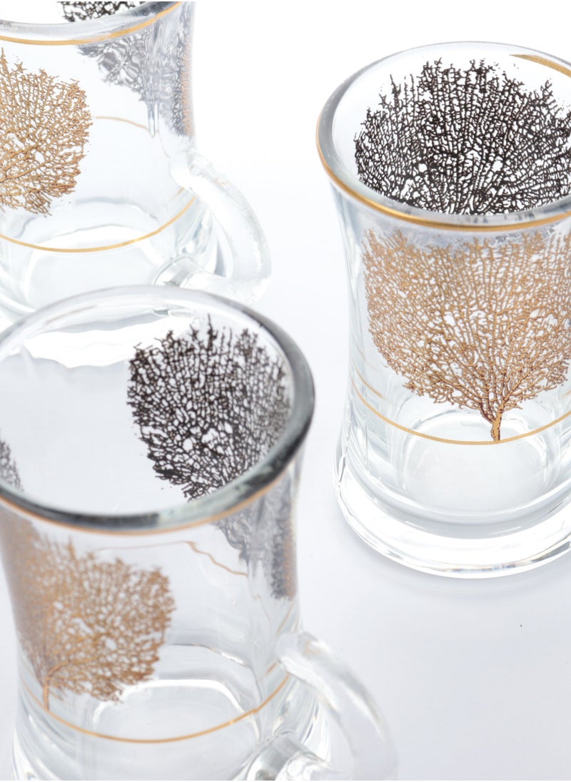 HOMEVEO A set of glass and ceramic tea cups and coffee cups with luxurious golden leaf patterns - a luxurious design for a distinctive taste  - Image 4