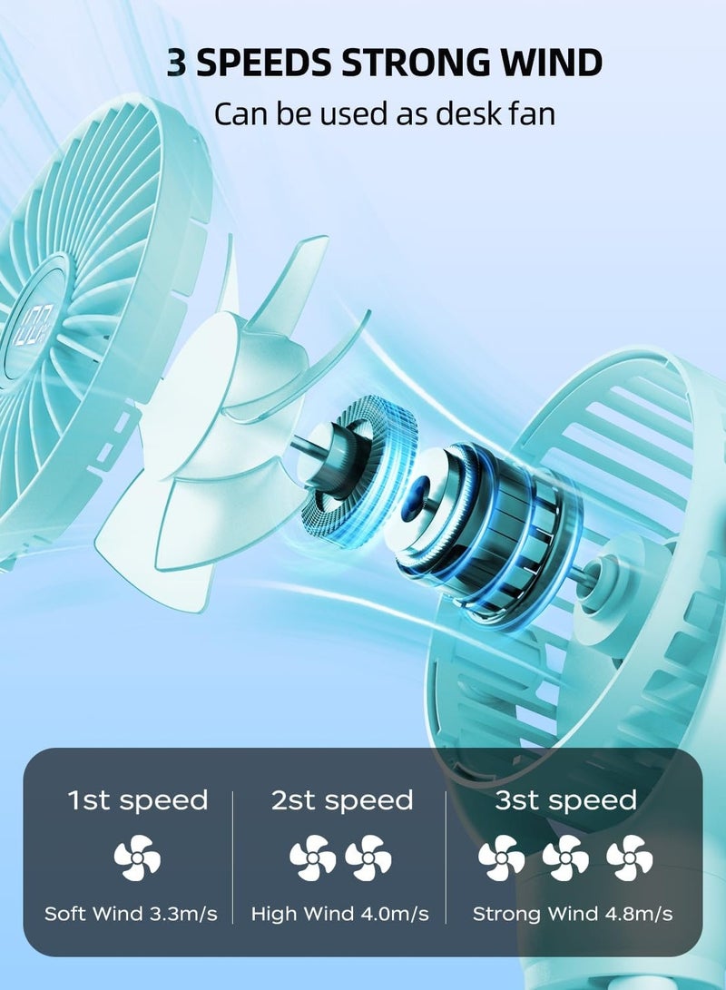 general Portable Stroller Fan, Mini Baby Fan Battery Operated, LED Display with 3 Speeds, Small Clip on Fan Desk Fans USB Rechargeable, Personal Handheld fan Fan for Travel Outdoor,Blue - Image 3