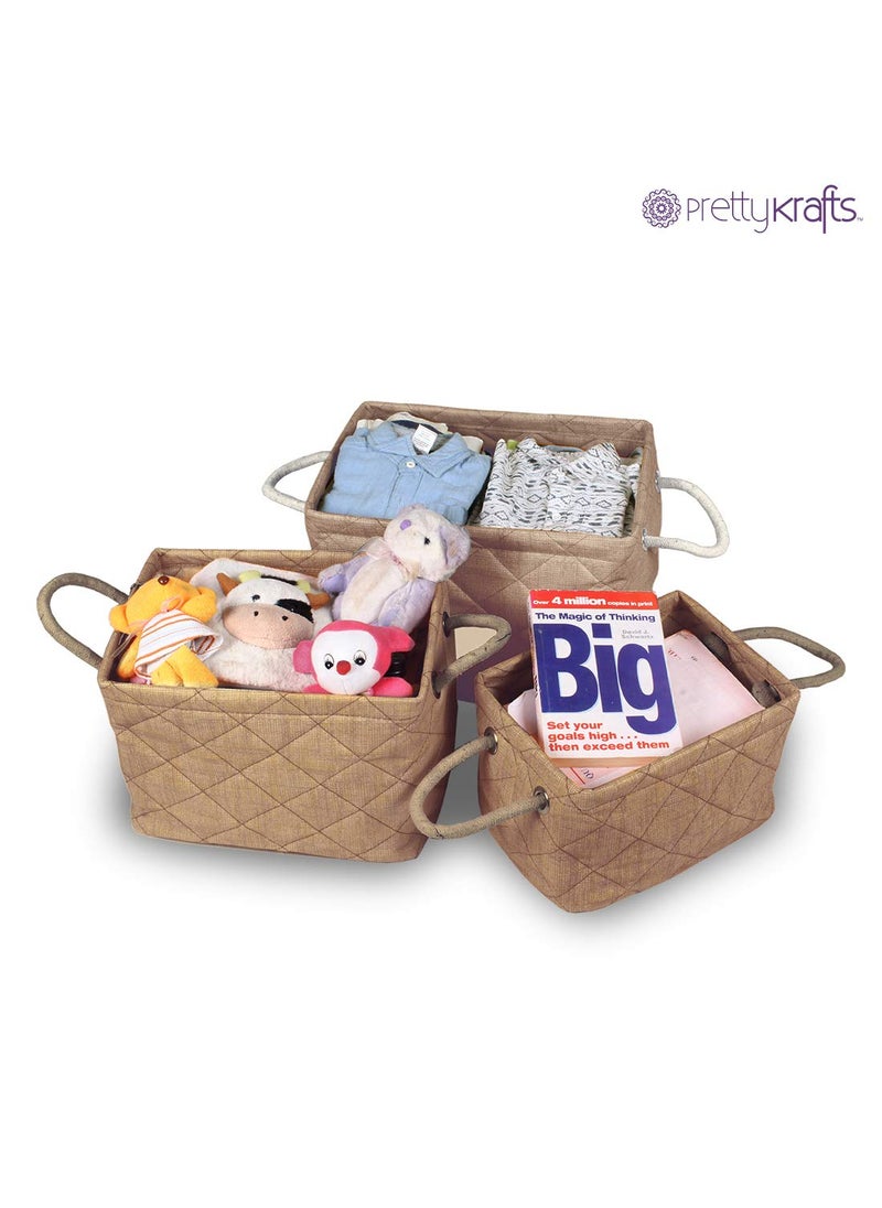 PrettyKrafts PrettyKrafts Foldable Storage Basket Bins Organizer, Pack of 3, Jute Brown  - Image 3