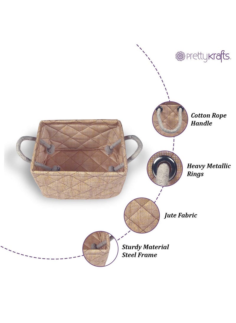 PrettyKrafts PrettyKrafts Foldable Storage Basket Bins Organizer, Pack of 3, Jute Brown  - Image 5