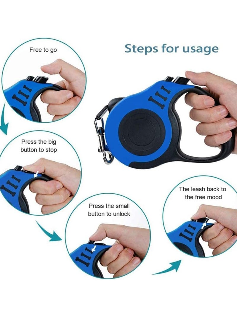 Retractable Dog Leash, Pet Walking Leash With Anti-slip Handle, Strong Nylon Tape, Tangle-free,One-handed One Button Lock & Release, Suitable For Small/Medium Dog Or Cat (16 ft)
