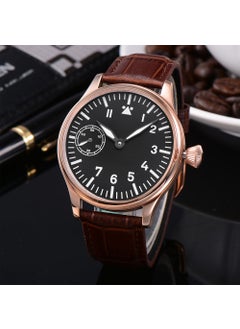 Generic Manual Wind Mechanical Watch Transparent Casual Stainless Steel Luminous Waterproof Mens Leather Rose Gold 