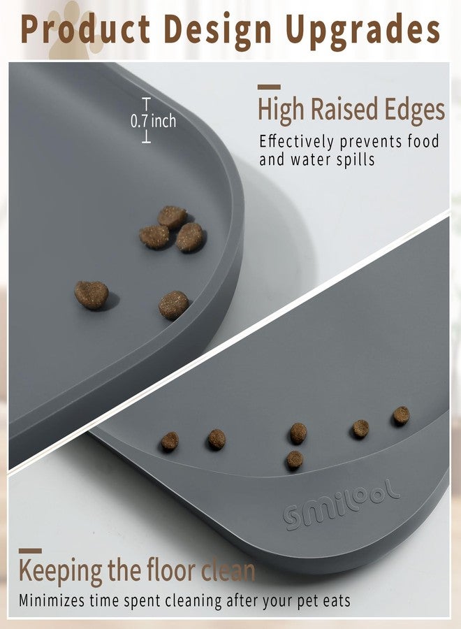 Smilool Silicone Pet Food Mat with Raised Edge for Food and Water Bowl, Dog Feeding Mats, Cat Food Trays for Floor Waterproof, Rubber Tray for Dogs and Cats, 17 x 12 x 0.7 Dark Gray - Image 3