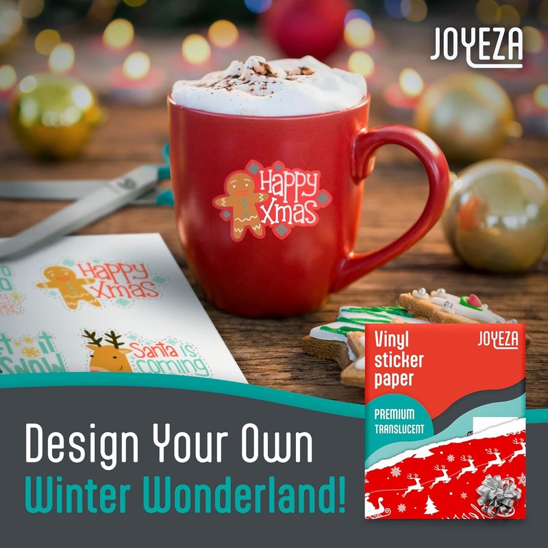 JOYEZA Premium Printable Vinyl Clear Sticker Paper for Inkjet Printer - 25 Sheets Translucent Waterproof, Dries Quickly Vivid Colors, Holds Ink Well - Inkjet & Laser Printer - Image 5