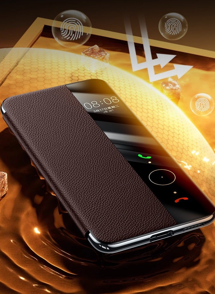 عام غطاء مغناطيسي متوافق مع هواوي بورا 80 برو - جلد طبيعي فاخر بنافذة عرض، غطاء ذكي مقاوم للصدمات مع خاصية النوم التلقائي - Image 4