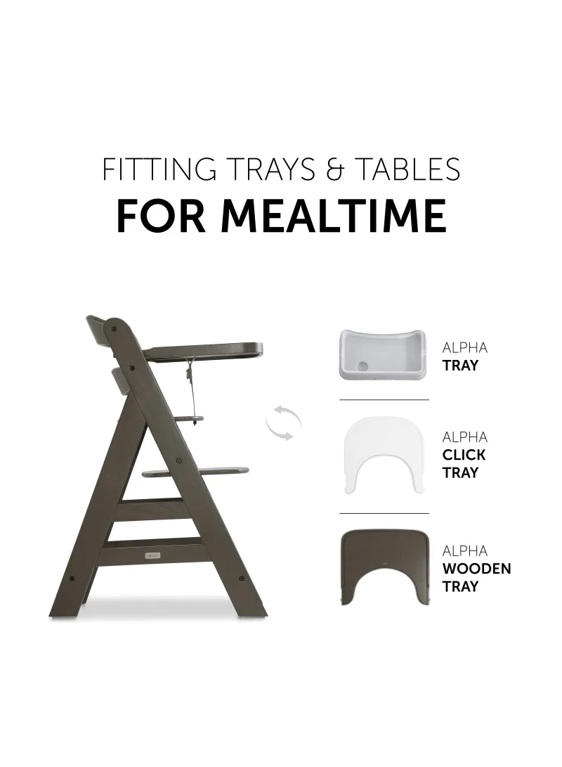 hauck High Chair Alpha+ Fsc Certified Beechwood, Wooden Highchair From 6 Months Up To 90 Kg, Toddler High Chair Incl. Crotch Strap In Leatherette 5 - Point Harness Bumper Bar - Charcoal