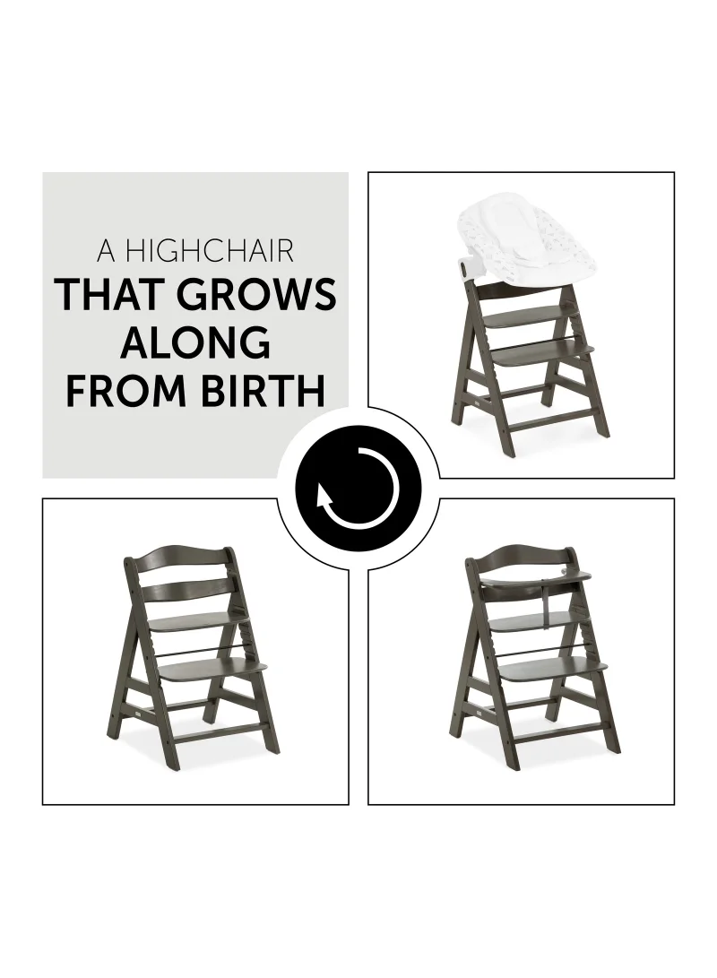 hauck High Chair Alpha+ Fsc Certified Beechwood, Wooden Highchair From 6 Months Up To 90 Kg, Toddler High Chair Incl. Crotch Strap In Leatherette 5 - Point Harness Bumper Bar - Charcoal