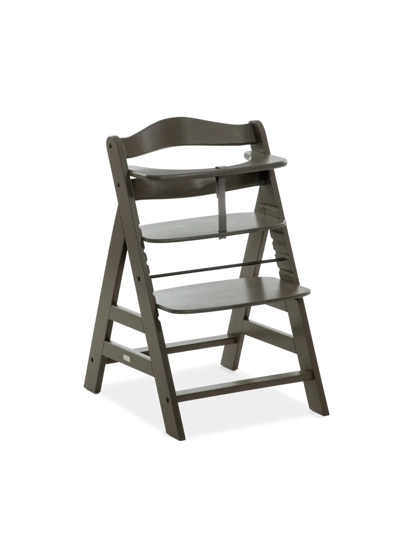 هوك High Chair Alpha+ Fsc Certified Beechwood, Wooden Highchair From 6 Months Up To 90 Kg, Toddler High Chair Incl. Crotch Strap In Leatherette 5 - Point Harness Bumper Bar - Charcoal