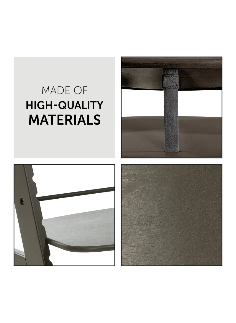hauck High Chair Alpha+ Fsc Certified Beechwood, Wooden Highchair From 6 Months Up To 90 Kg, Toddler High Chair Incl. Crotch Strap In Leatherette 5 - Point Harness Bumper Bar - Charcoal