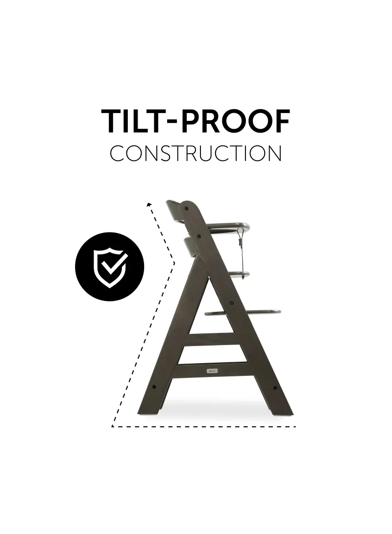 hauck High Chair Alpha+ Fsc Certified Beechwood, Wooden Highchair From 6 Months Up To 90 Kg, Toddler High Chair Incl. Crotch Strap In Leatherette 5 - Point Harness Bumper Bar - Charcoal