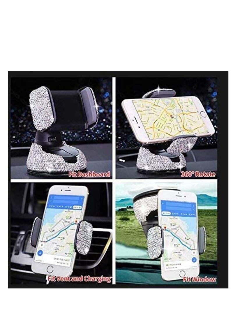 SYOSI Car Phone Holder, Auto Phone Mount Bling Rhinestone Crystal Car Accessories Can be Used for Windshield Dashboard and Air Outlet 360 Adjustable for iPhone Android (Black) - Image 2