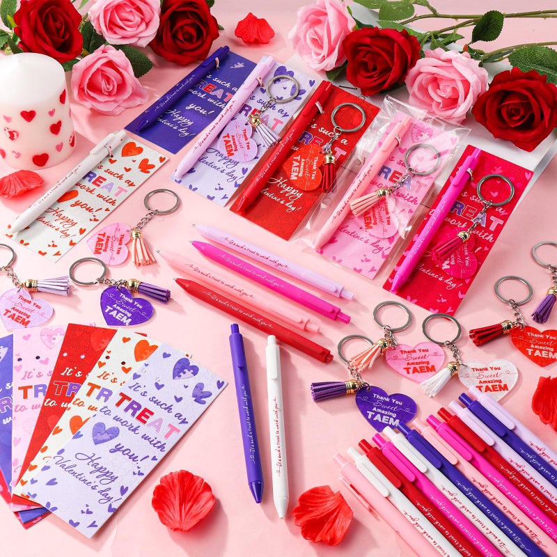 Zenoble Valentines Day Employee Appreciation Gifts Bulk, 24 Sets Valentines Pens Bulk with Valentine Cards Heart Keychains Thank You Gifts for Coworkers Team Staff Teachers Party Favors - Image 5