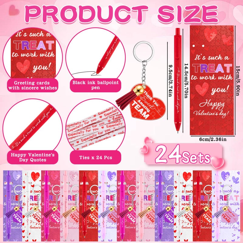 Zenoble Valentines Day Employee Appreciation Gifts Bulk, 24 Sets Valentines Pens Bulk with Valentine Cards Heart Keychains Thank You Gifts for Coworkers Team Staff Teachers Party Favors - Image 2